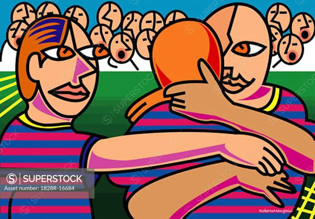 Illustration of Soccer Players Embracing   