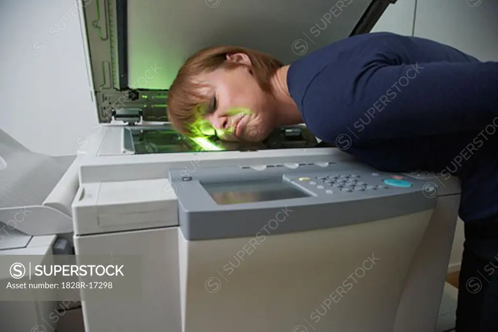 Woman Photocopying Face   