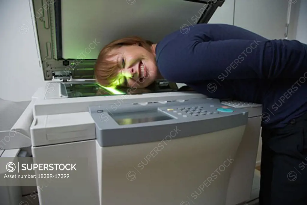 Woman Photocopying Face   