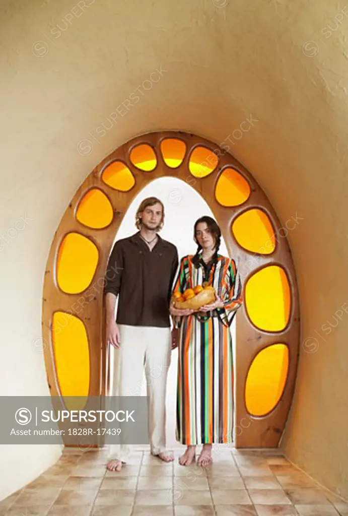 Portrait of Hippie Couple in Doorway   