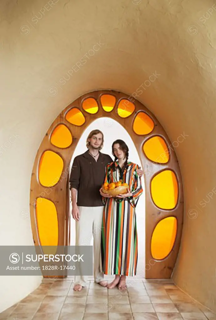Portrait of Hippie Couple in Doorway   