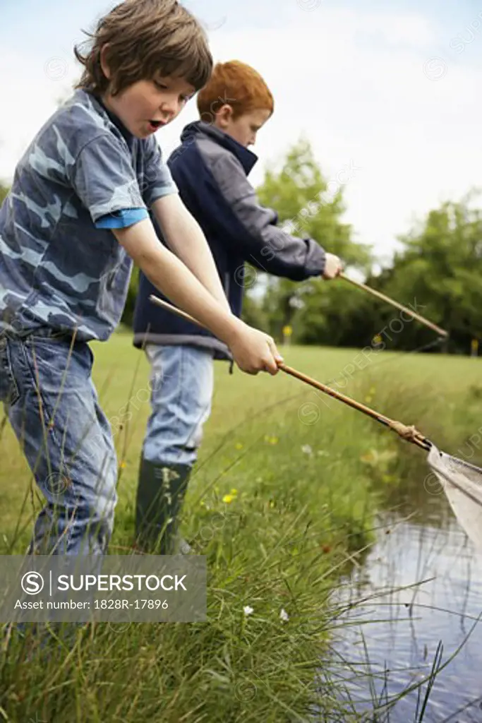 Boys Fishing in Pond   