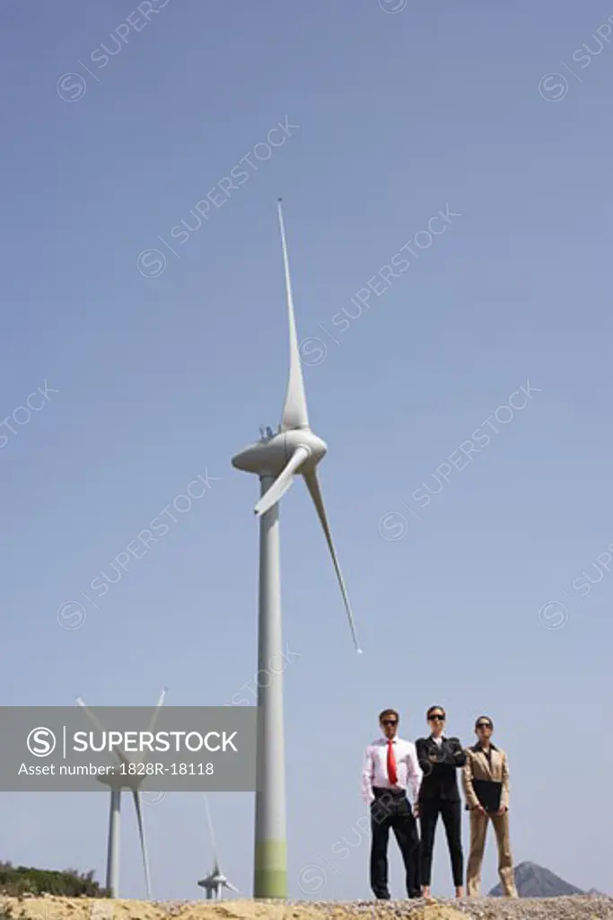Business People by Wind Farm   
