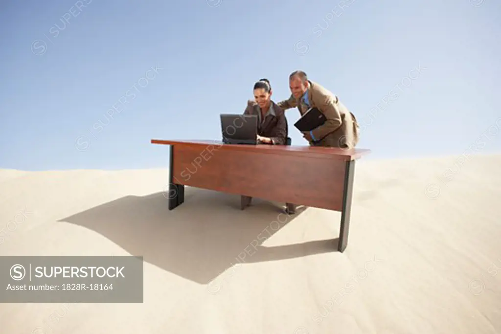 Business People Working in Desert   