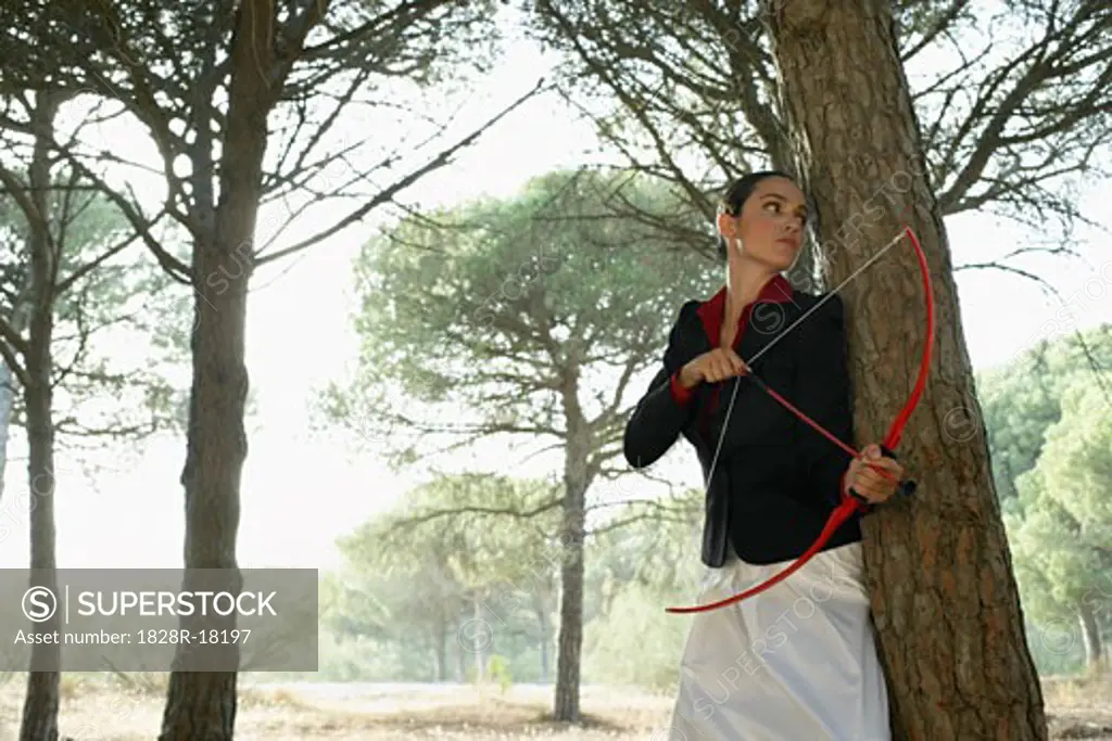 Businesswoman Using Bow and Arrow   