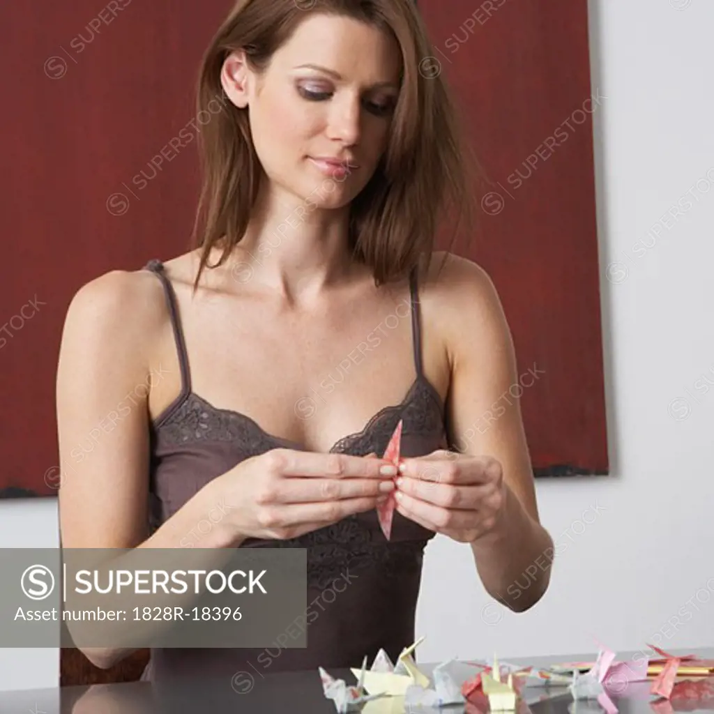 Woman Making Origami   