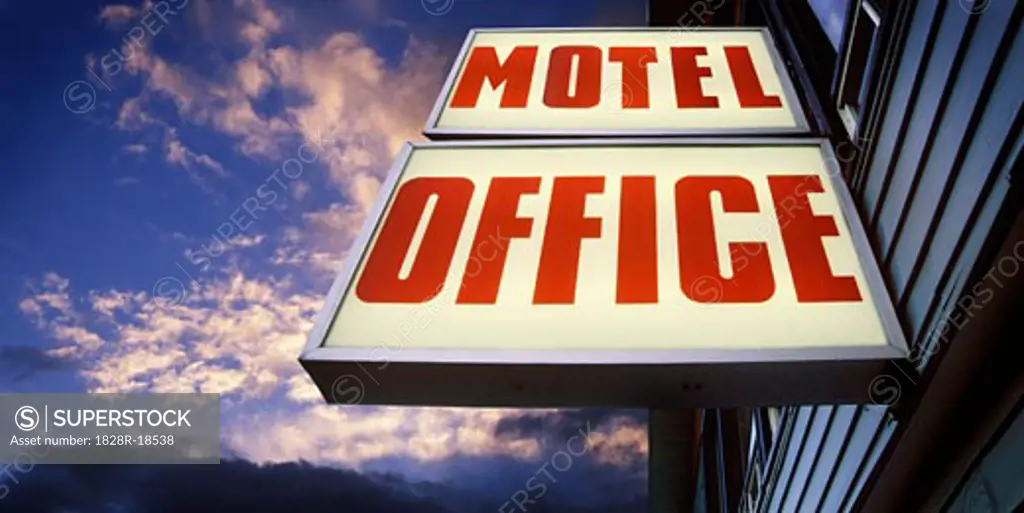 Motel Office Sign at Sunset   
