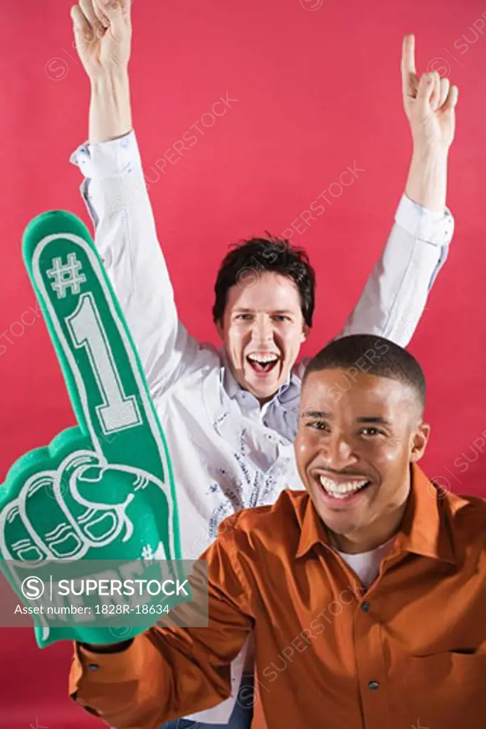 Men Cheering with Foam Finger   
