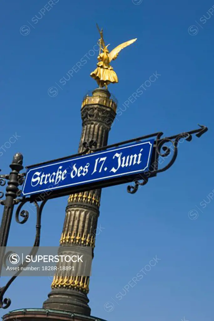 Siegessaule and Street Sign, Berlin, Germany   