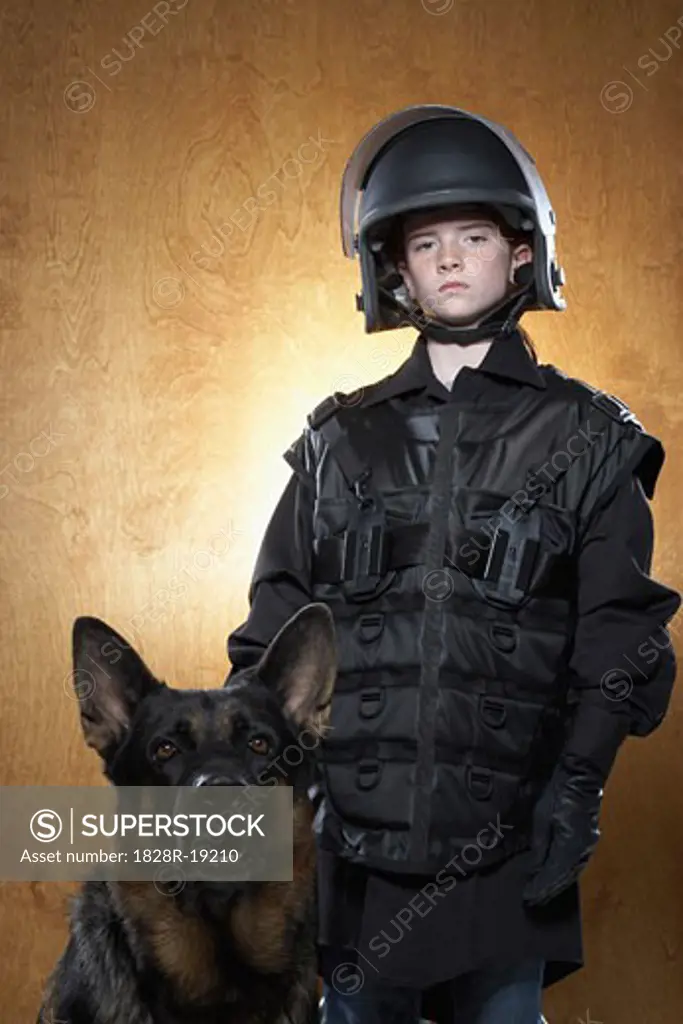 Girl Dressed as Policewoman with Police Dog