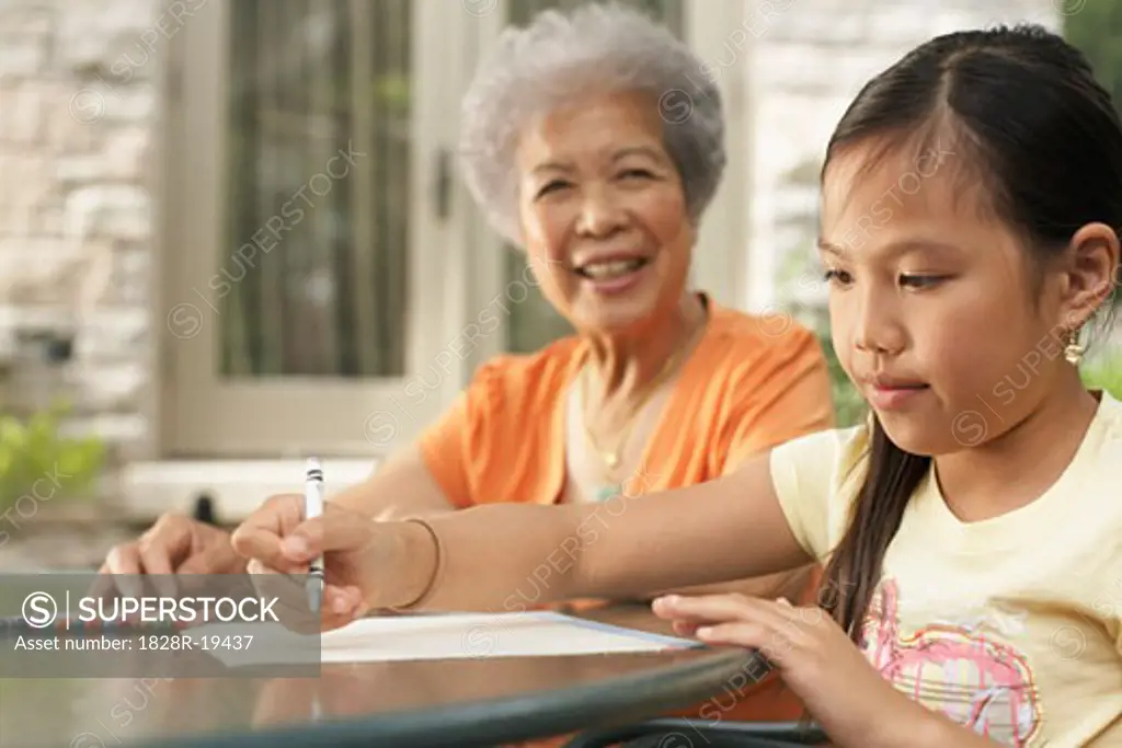 Grandmother and Granddaughter Coloring   
