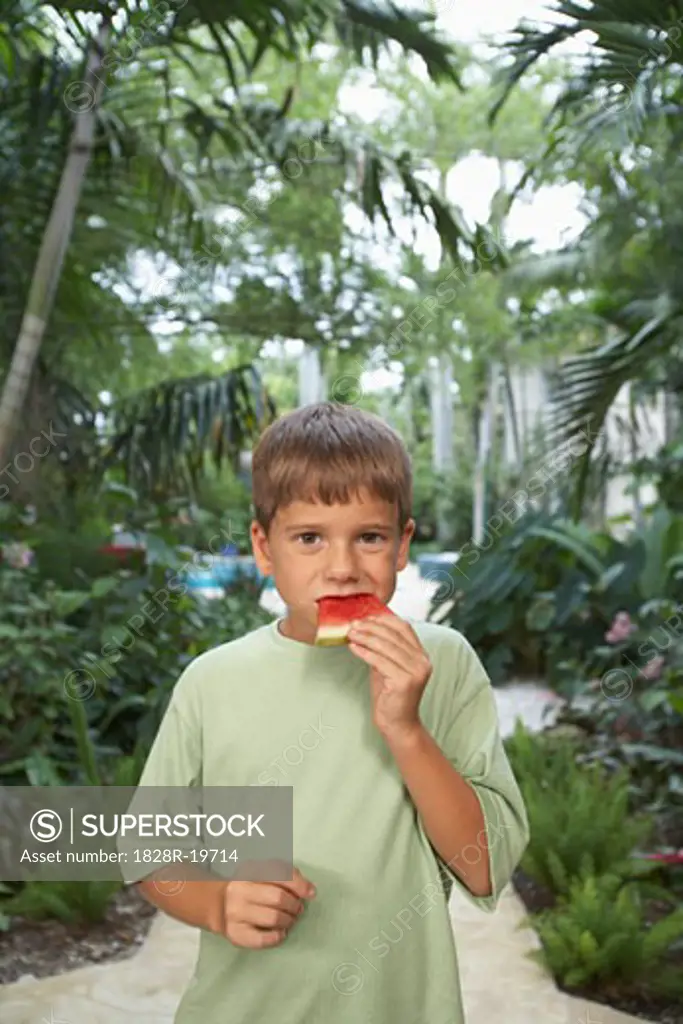 Little Boy Eating Watermelon   