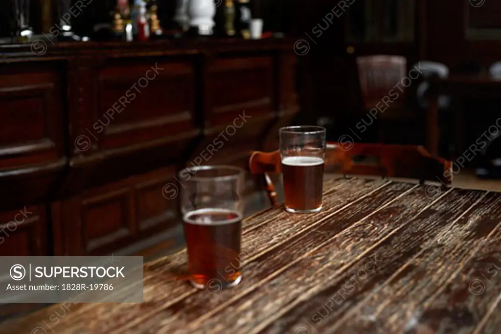 Beer Glasses in Pub   