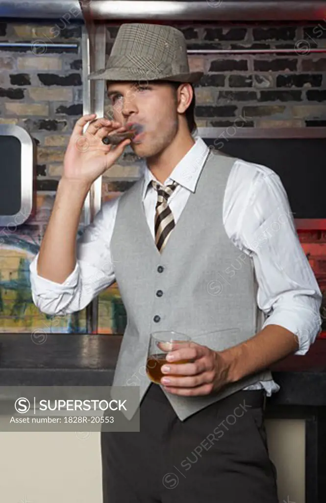 Portrait of Man Smoking Cigar   