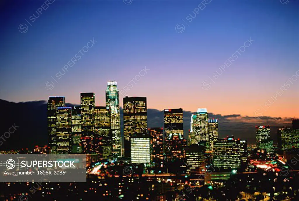 City Skyline at Night Los Angeles, California, USA   