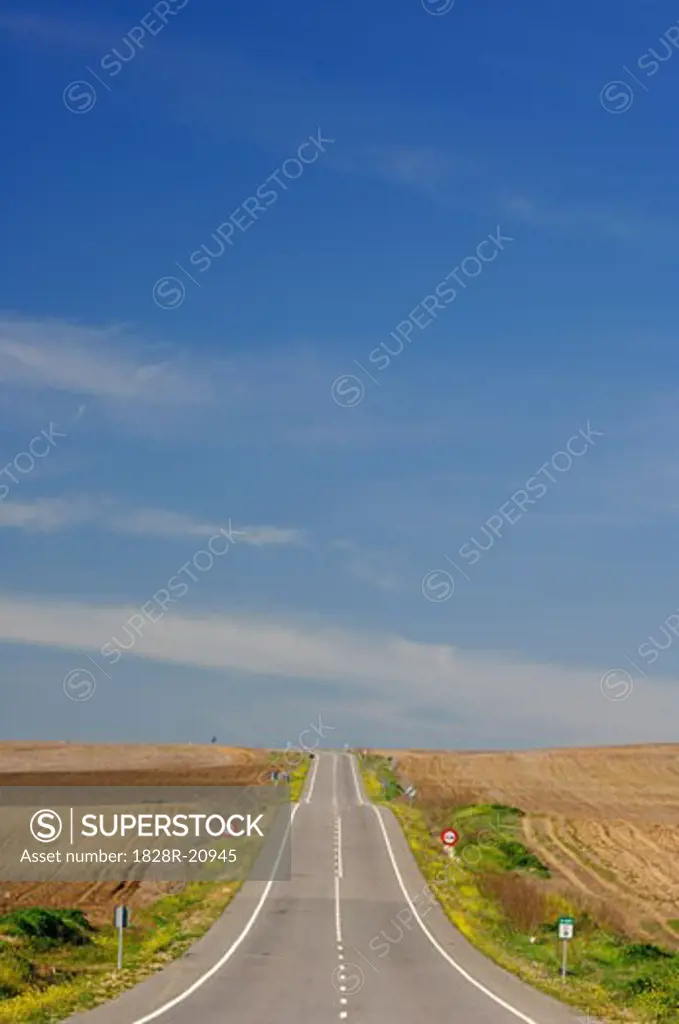 Overview of Road through Fields, Andalucia, Spain   