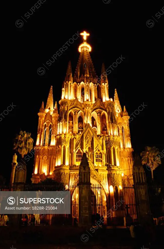 La Parroquia at Night, San Miguel de Allende, Mexico   