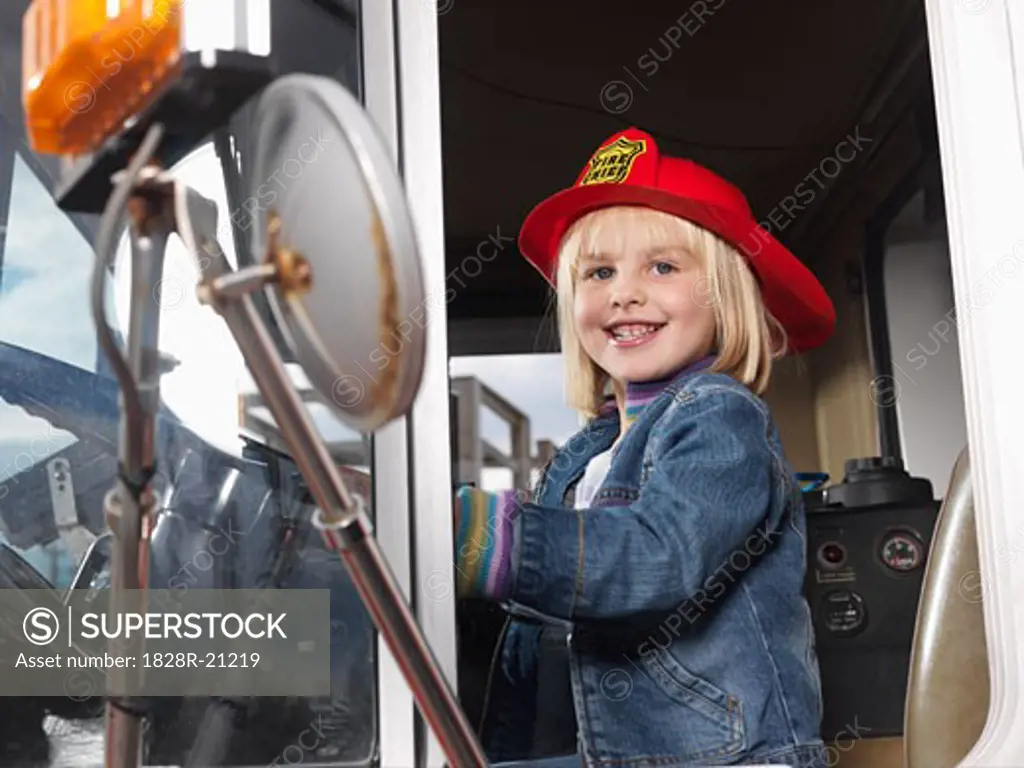 Portrait of Girl in Fire Truck   
