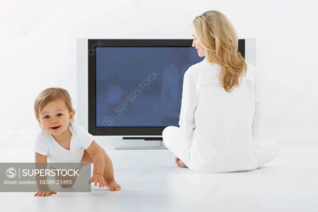 Mother and Baby with Television   