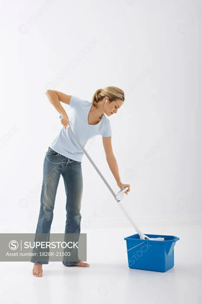 Woman Wringing Mop   