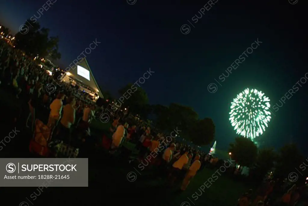 Crowd at Fireworks Display, Peterborough, Ontario, Canada   