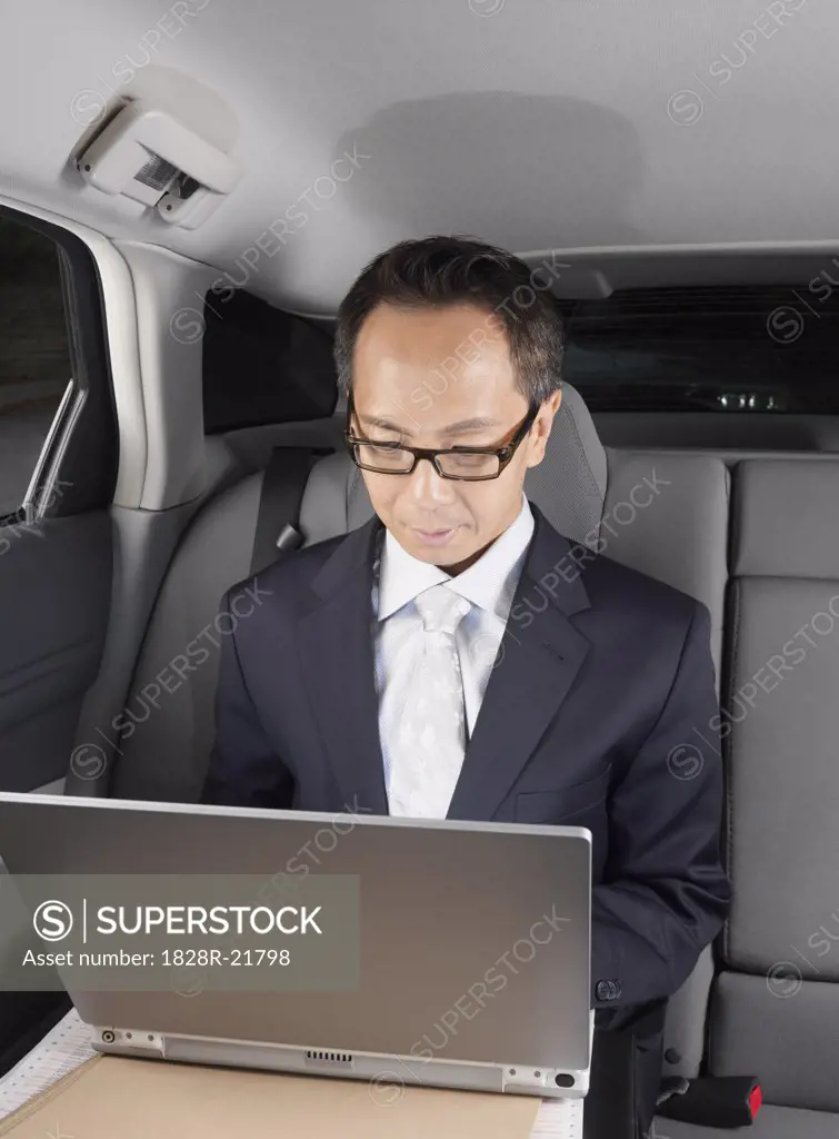 Businessman Working in Car   