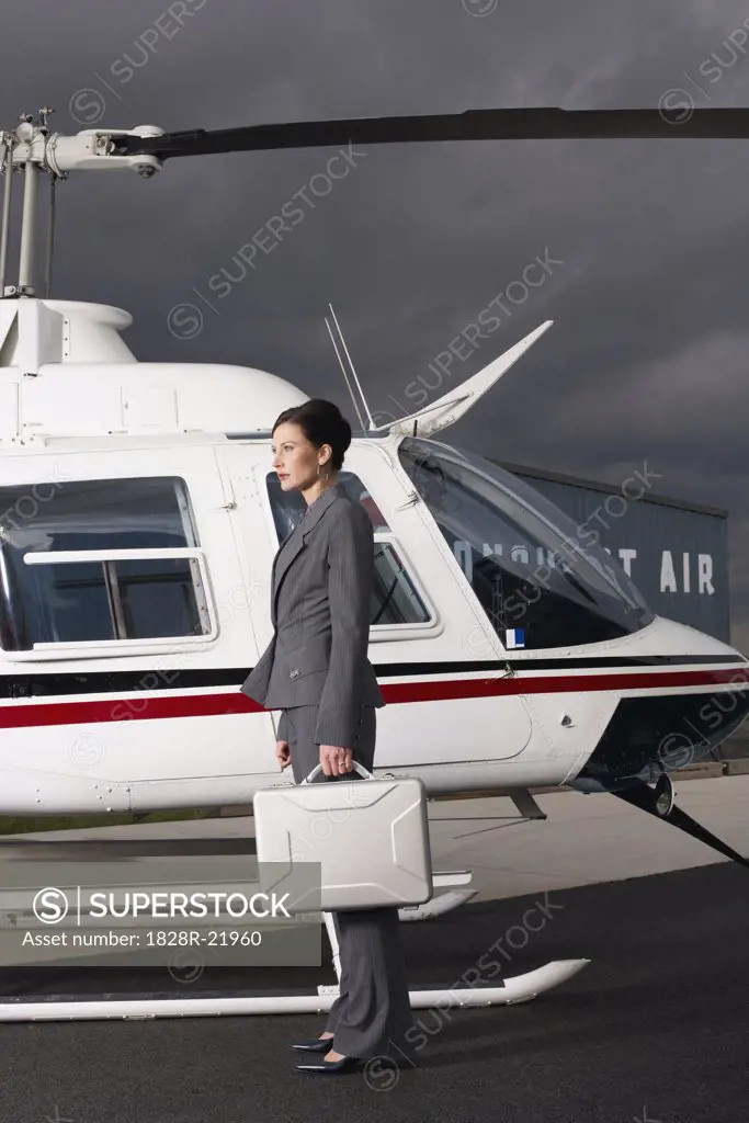 Woman Beside Helicopter   