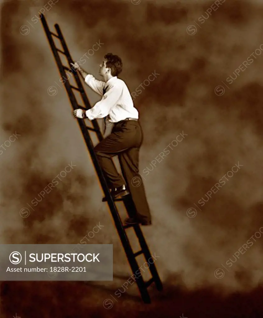 Businessman Climbing Ladder   