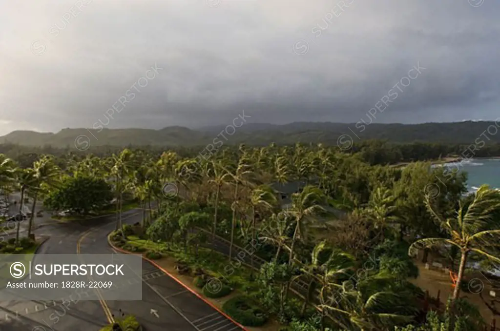 Wind and Rain on Coast of Kauai Island, Hawaii   