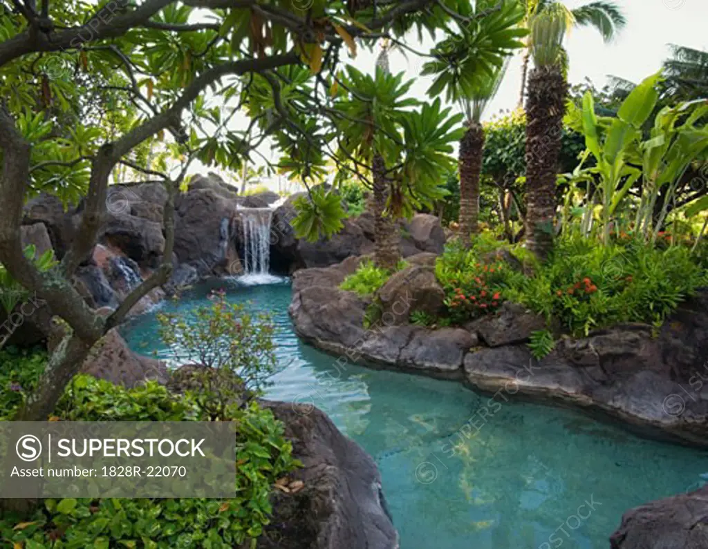 Waterfall and Pond at Resort, Kauai Island, Hawaii   