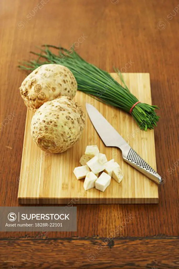 Celery root on Cutting Board   