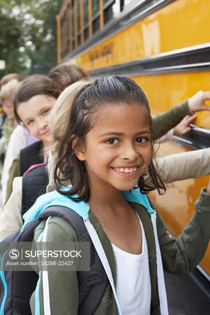 Children Boarding School Bus   