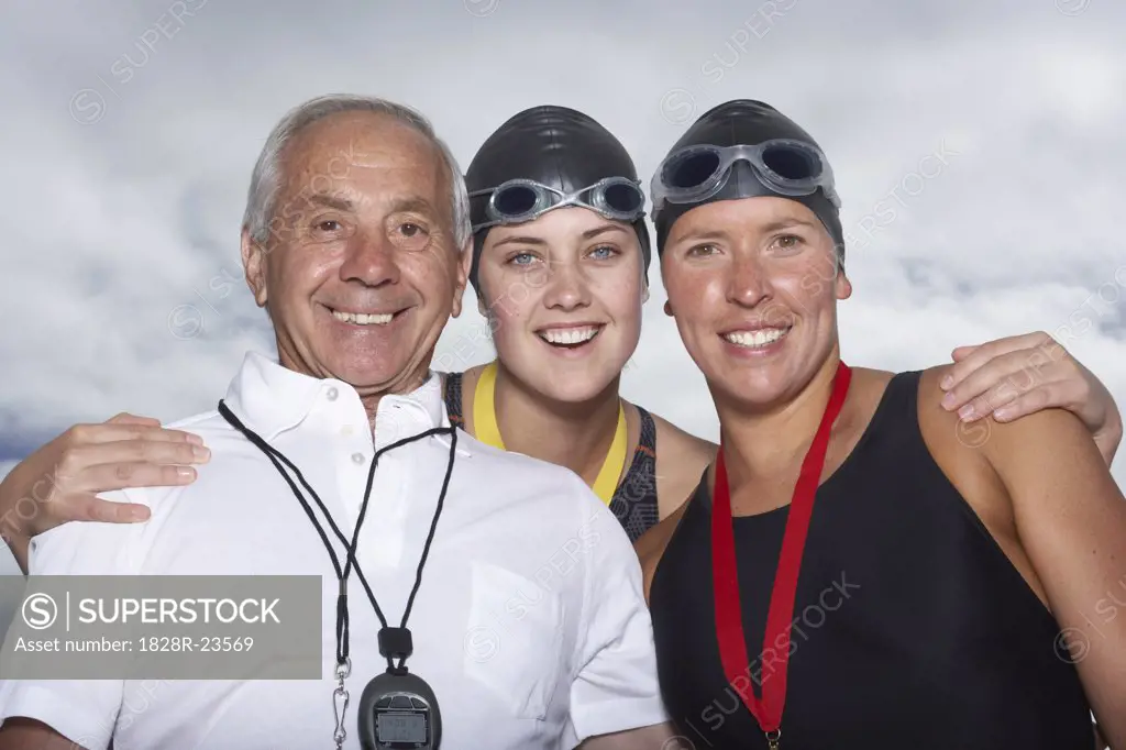 Portrait of Swimmers With Coach   