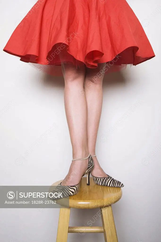 Woman Standing on Stool   