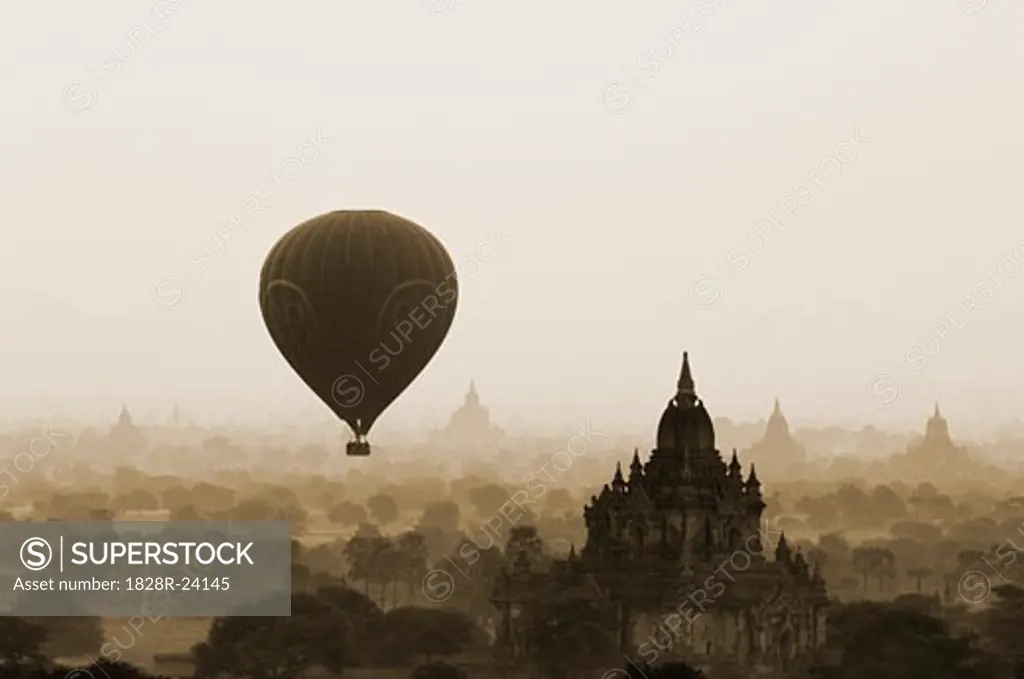 Hot Air Balloon Over North Guni, Bagan, Myanmar   