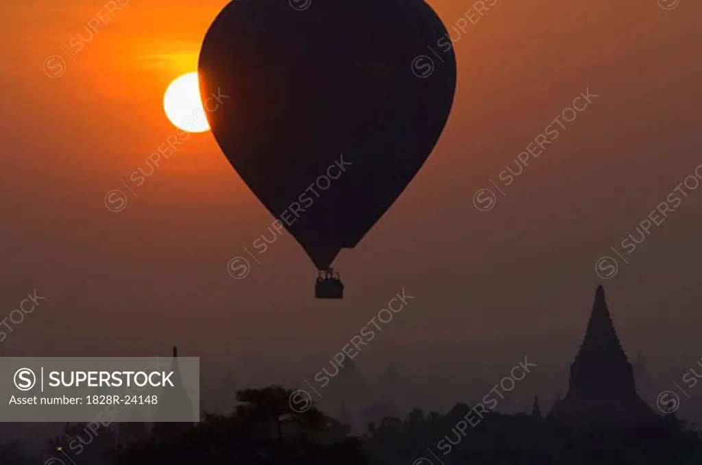 Hot Air Balloon Over Bagan, Myanmar   