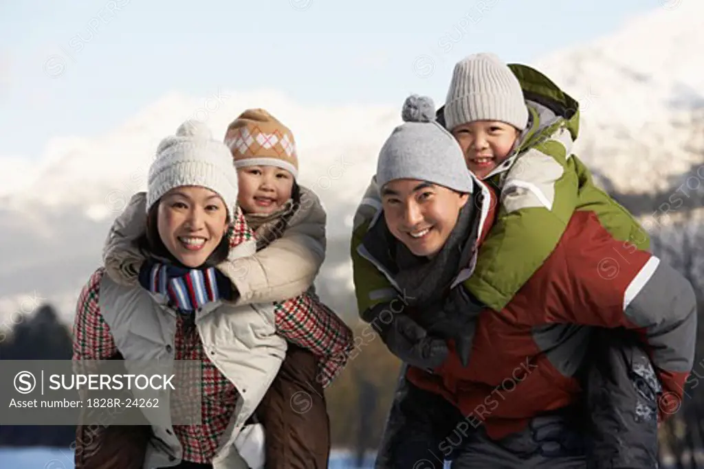 Portrait of Family in Winter, Whistler, British Columbia, Canada   