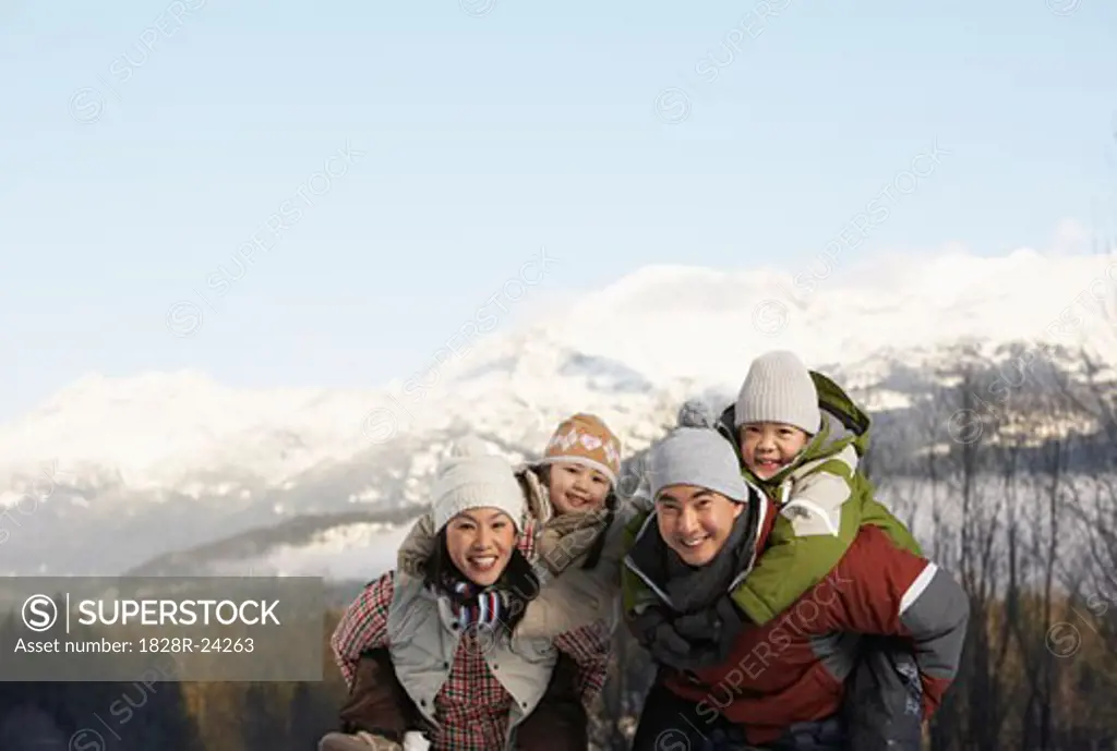 Portrait of Family in Winter, Whistler, British Columbia, Canada   