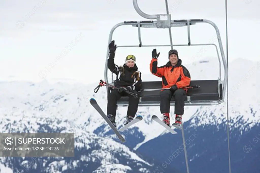 Two Men on Ski Lift, Whistler, BC, Canada   