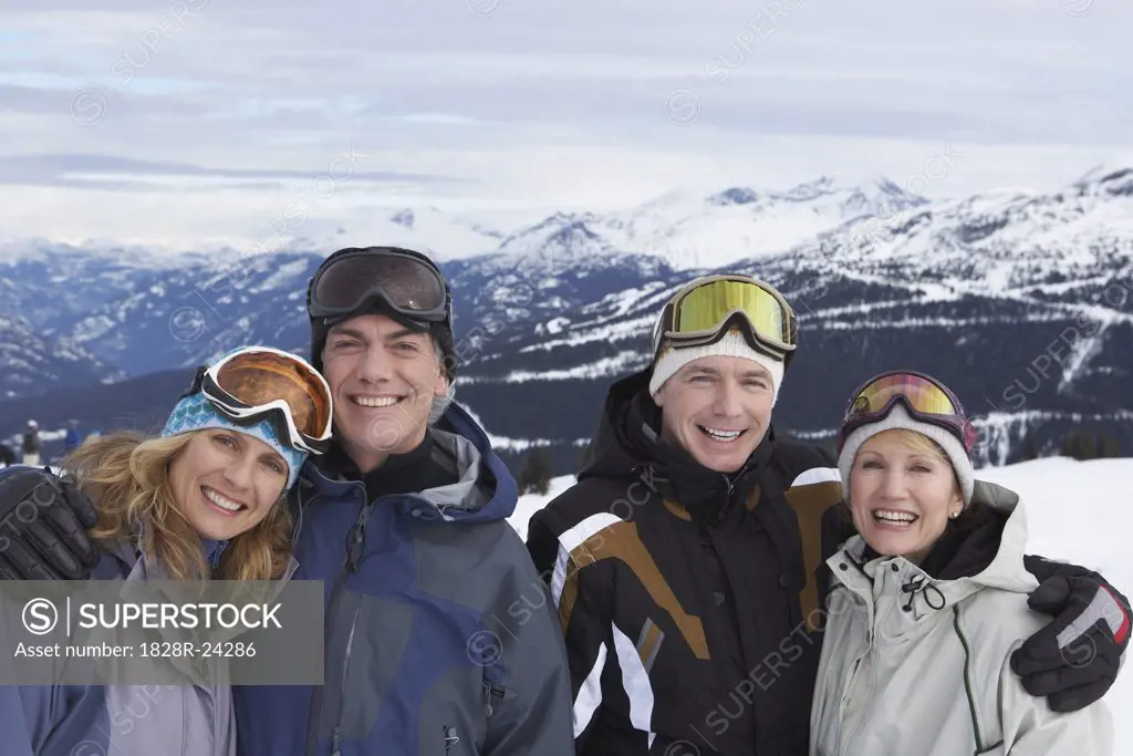 Portrait of People at Top of Ski Hill, Whistler, BC, Canada   
