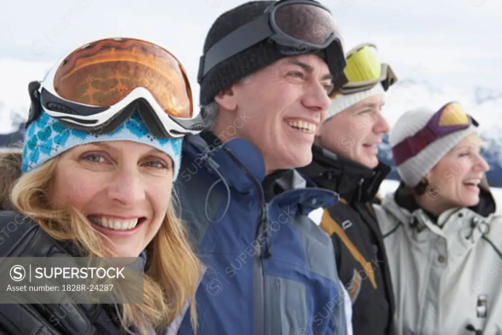 Portrait of People Wearing Ski Googles, Whistler, BC, Canada   