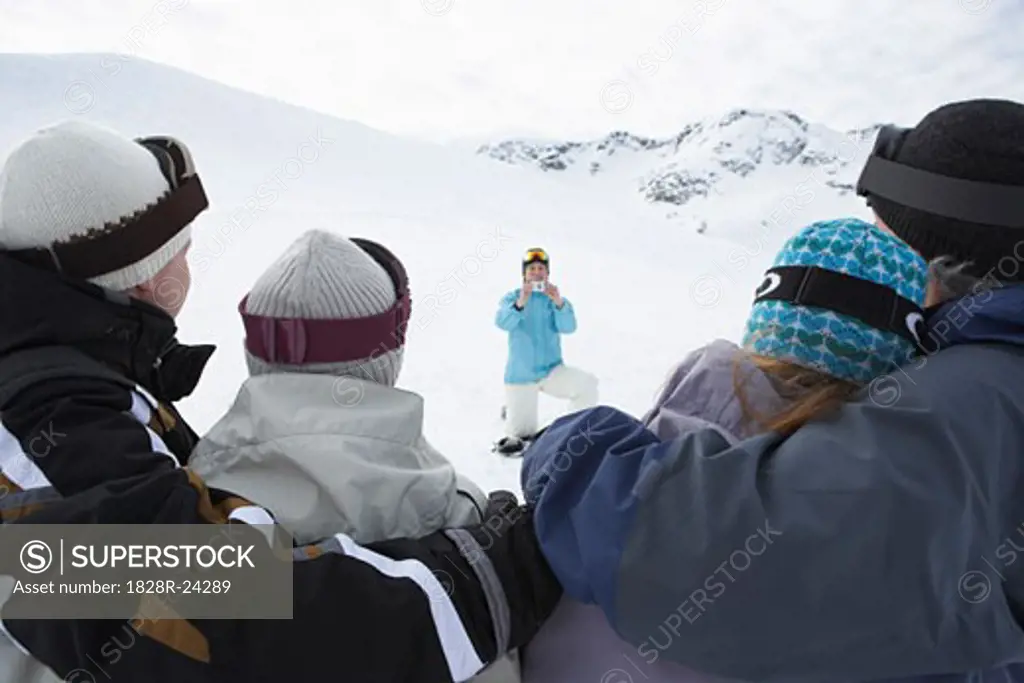 People Having Photo Taken on Ski Hill, Whistler, BC, Canada   