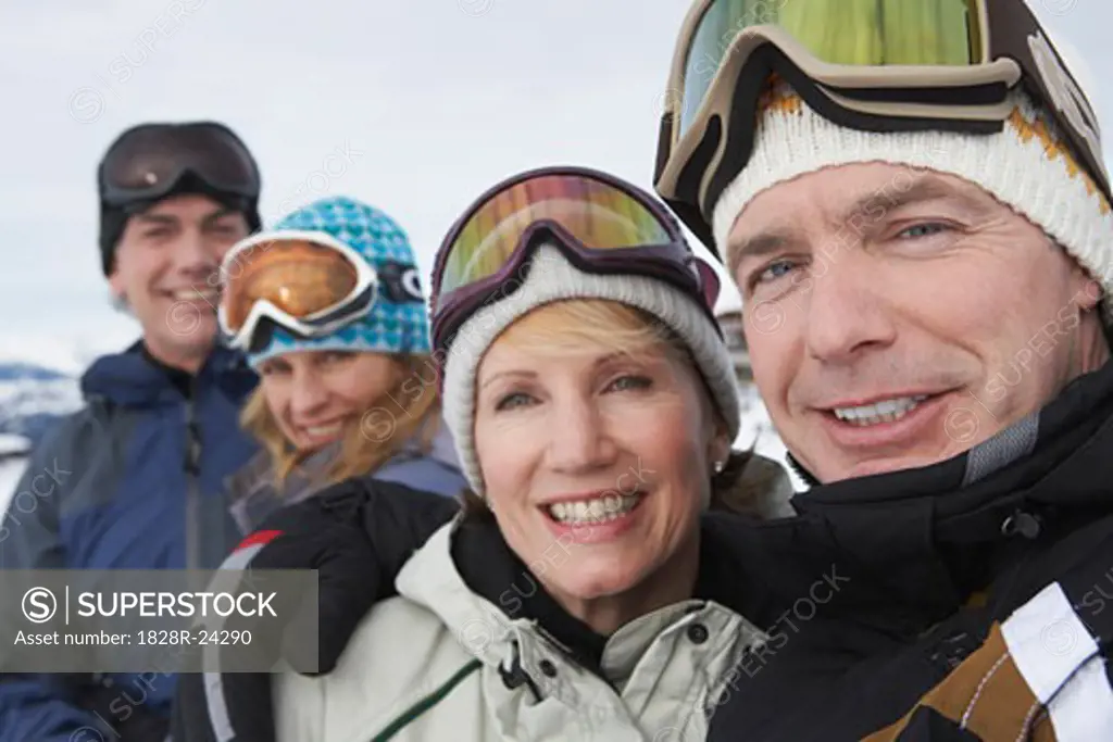 Portrait of Couples on Ski Hill, Whistler, BC, Canada   