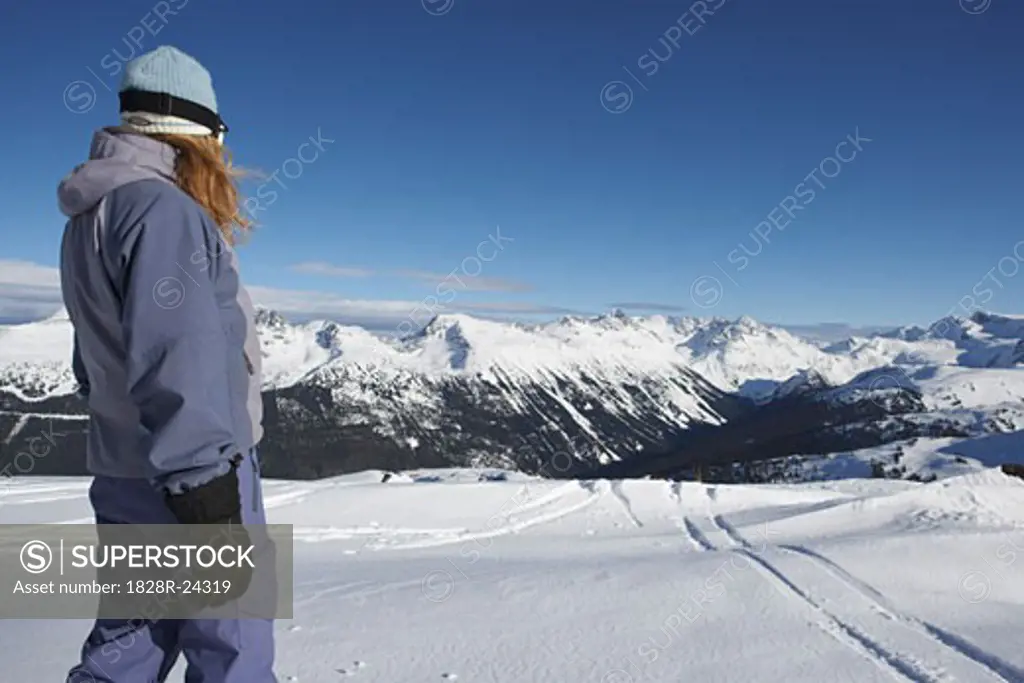 Snowboarder at Top of Mountain, Whistler, BC, Canada   