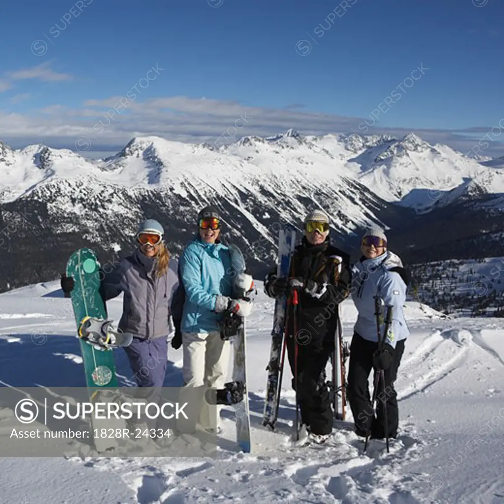 Group Portrait at Top of Ski Hill Whistler, BC, Canada   