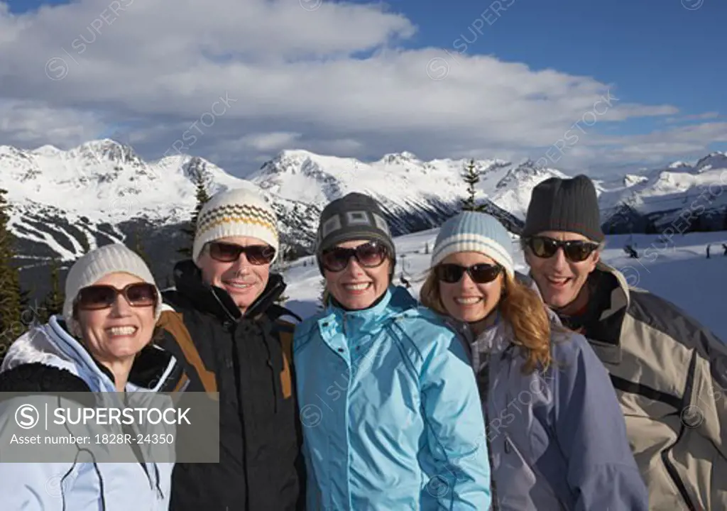 Friends on Top of Ski Hill, Whistler, BC, Canada   