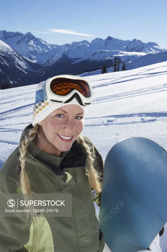 Portrait of Woman with Snowboard   