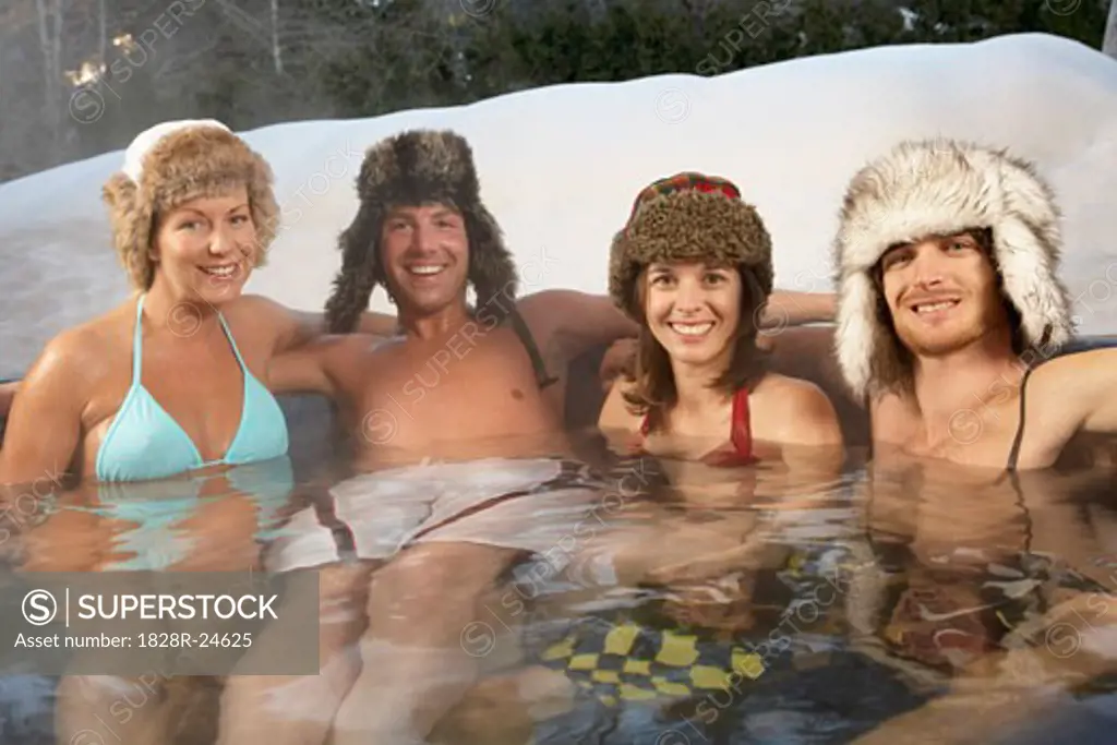 Portrait of Group in Hot Tub   