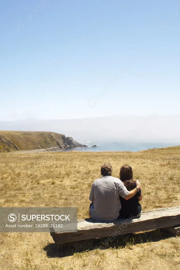 Couple on Bench, Mendocino, California, USA   