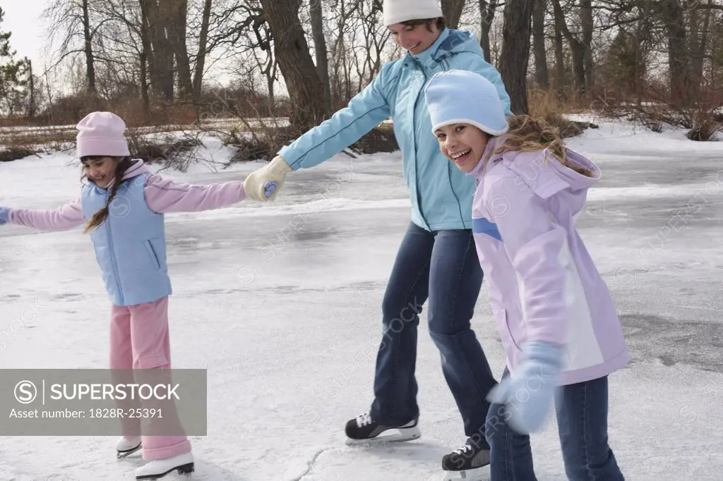 Mother and Daughters Skating   